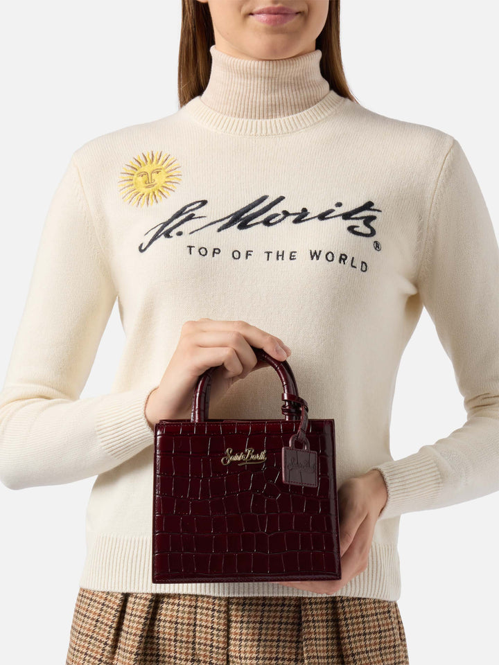 Borsa a mano Shop Bag Mini in pelle stampa cocco bordeaux