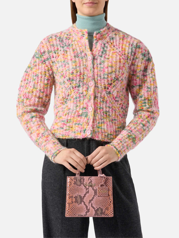 Borsa a mano Shop Bag Mini in pelle con stampa pitonata rosa