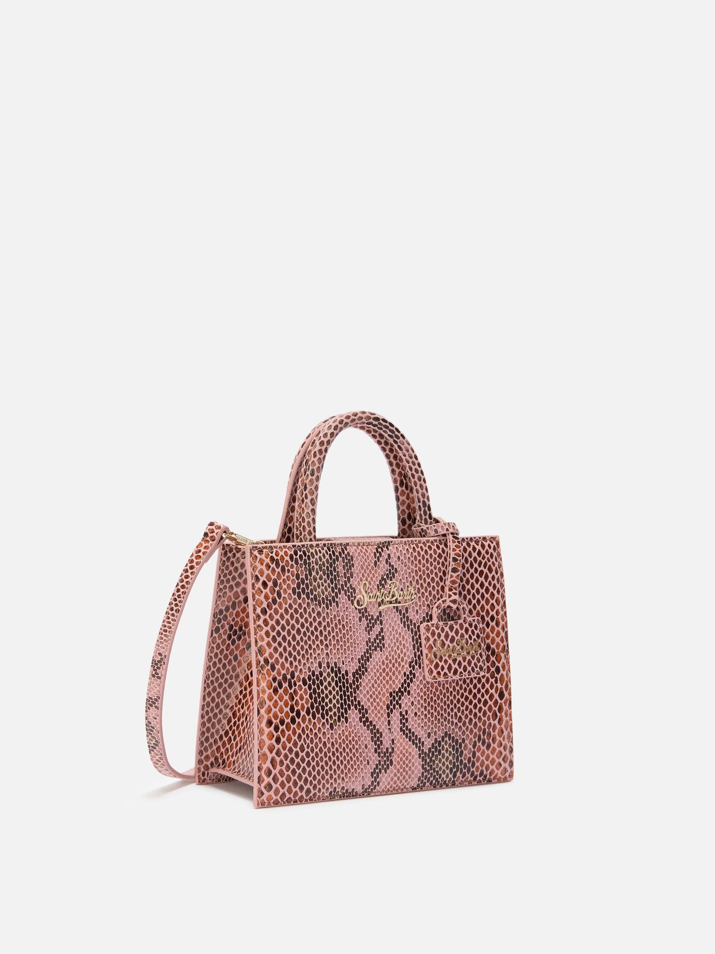 Borsa a mano Shop Bag Mini in pelle stampa pitonata rosa