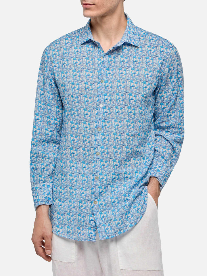 Camicia da uomo Sikelia in mussola di cotone con stampa funghi