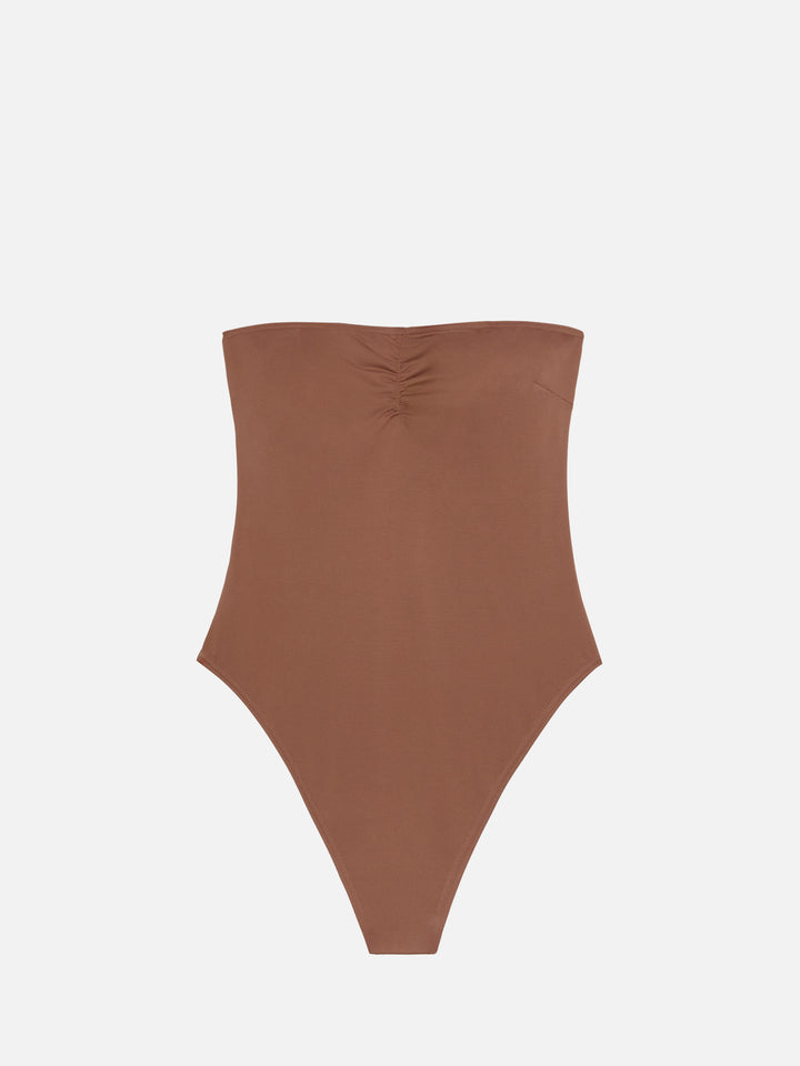 Soleil costume intero senza spalline marrone