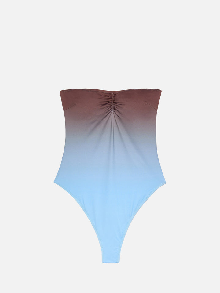 Soleil strapless one-piece swimsuit with gradient print