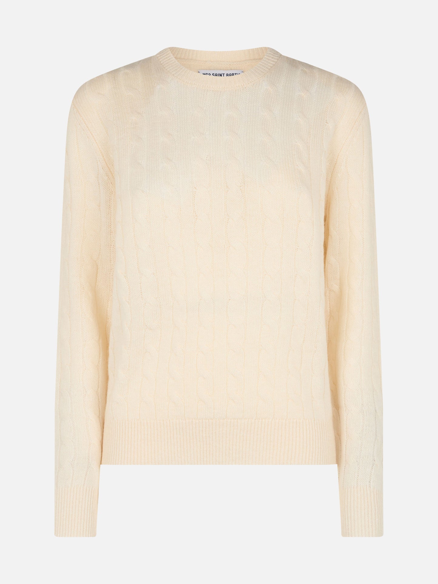 Woman off-white cashmere blend cable knit sweater Sorbonne - MC2 Saint Barth