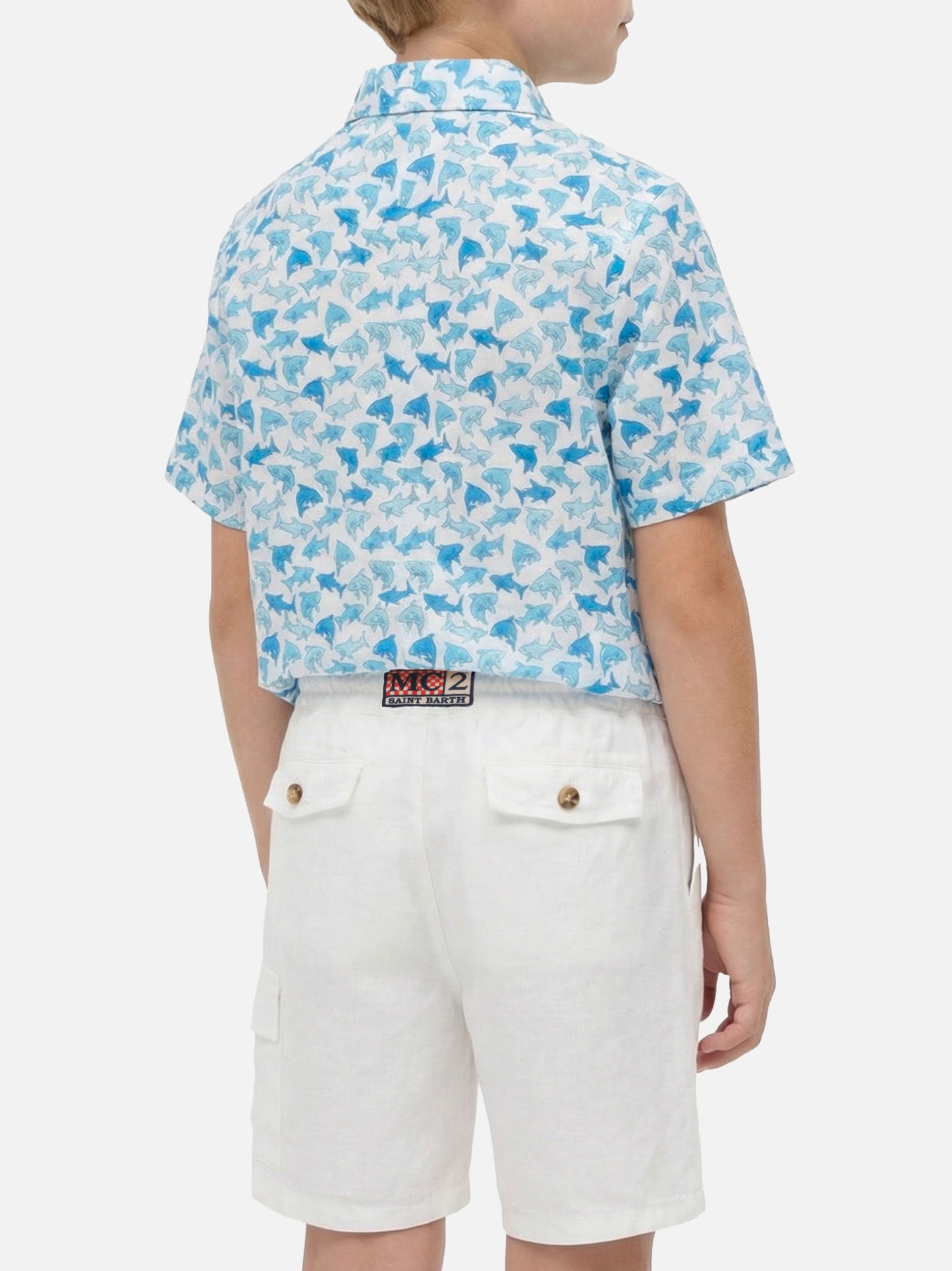 Jungenhemd mit hellblauem Hai-Allover-Print