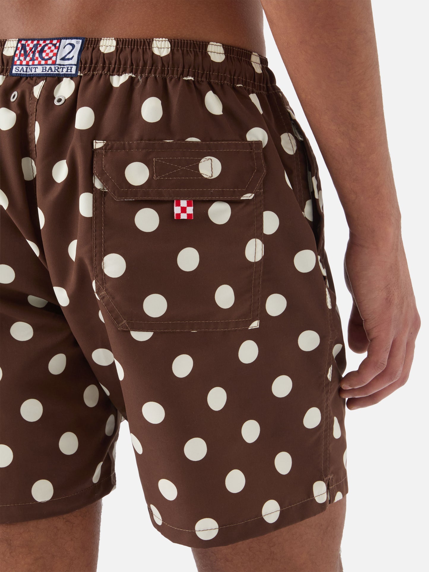 Short de bain Syros marron avec broderie à pois