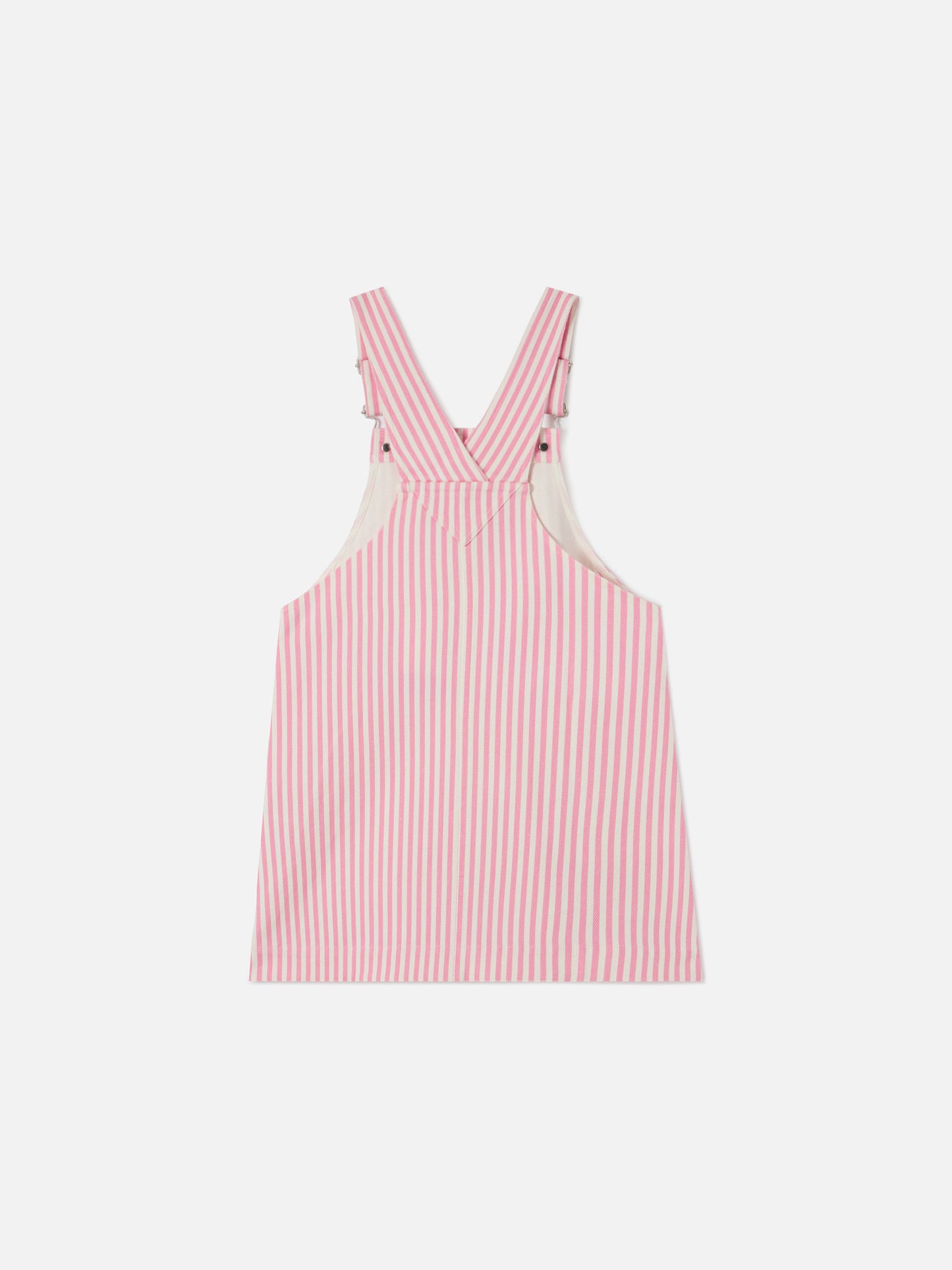 Vestito salopette Tecla Jr in denim a righe rosa con ricamo