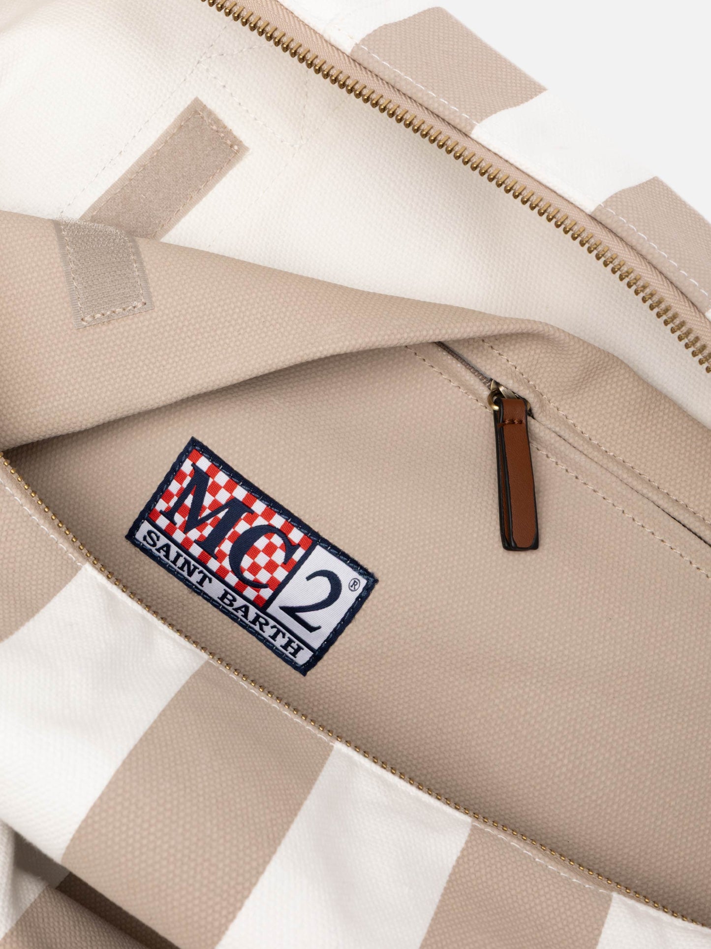 Travel Duffel Bag in canvas di cotone con stampa a righe