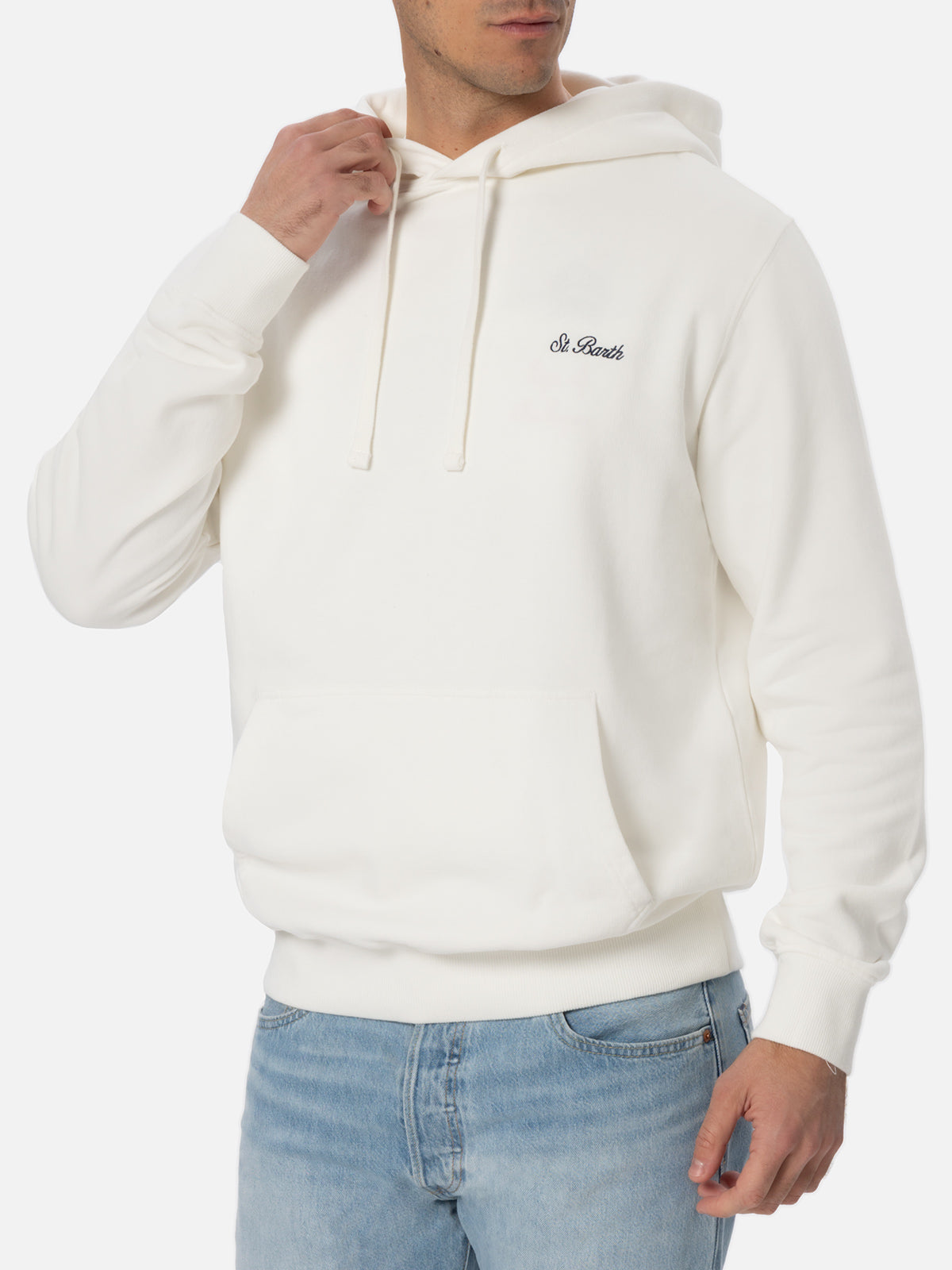 Felpa da uomo Tribeca off-white con ricamo St. Barth