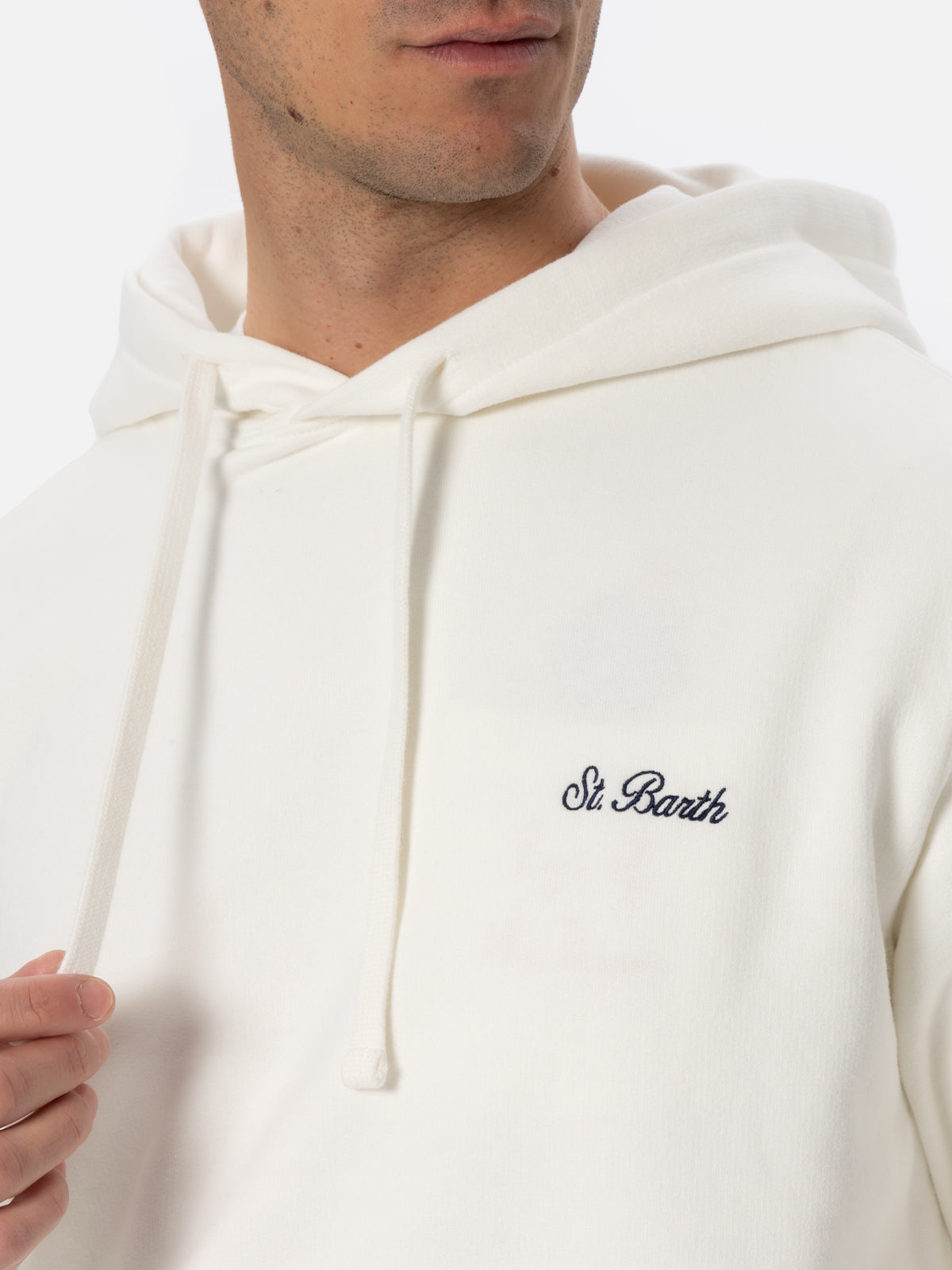 Felpa da uomo Tribeca off-white con ricamo St. Barth