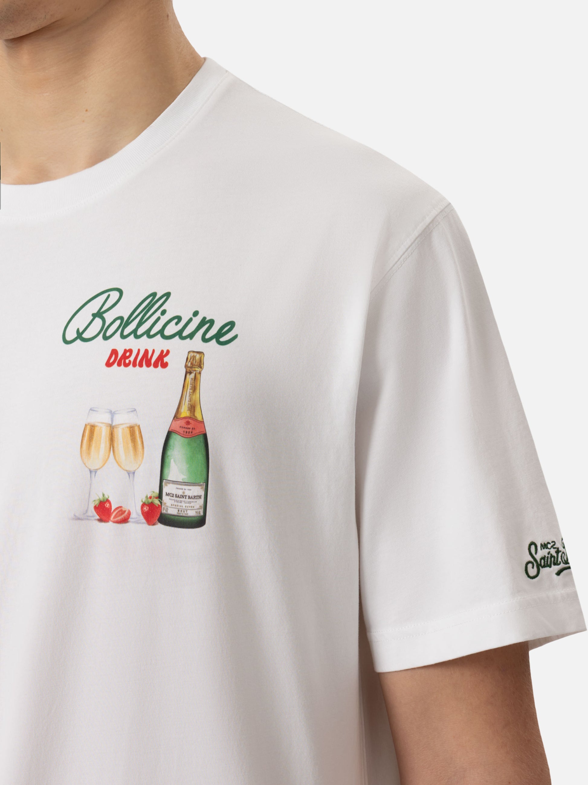 Cotton T-shirt with Bollicine drink print - MC2 Saint Barth