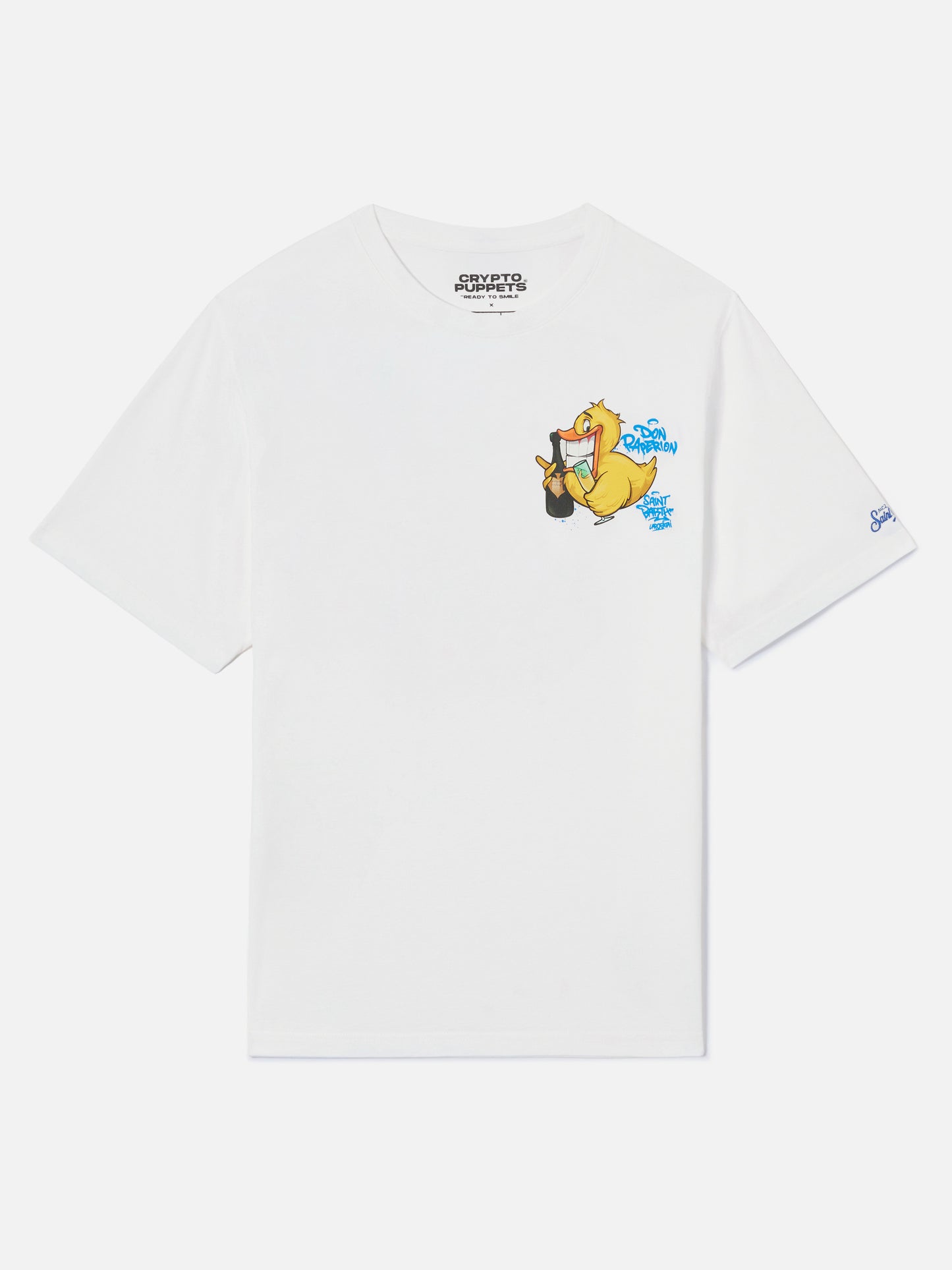 Camiseta Cryptopuppets Don Paperion con estampado delantero y trasero en blanco | Special Edition