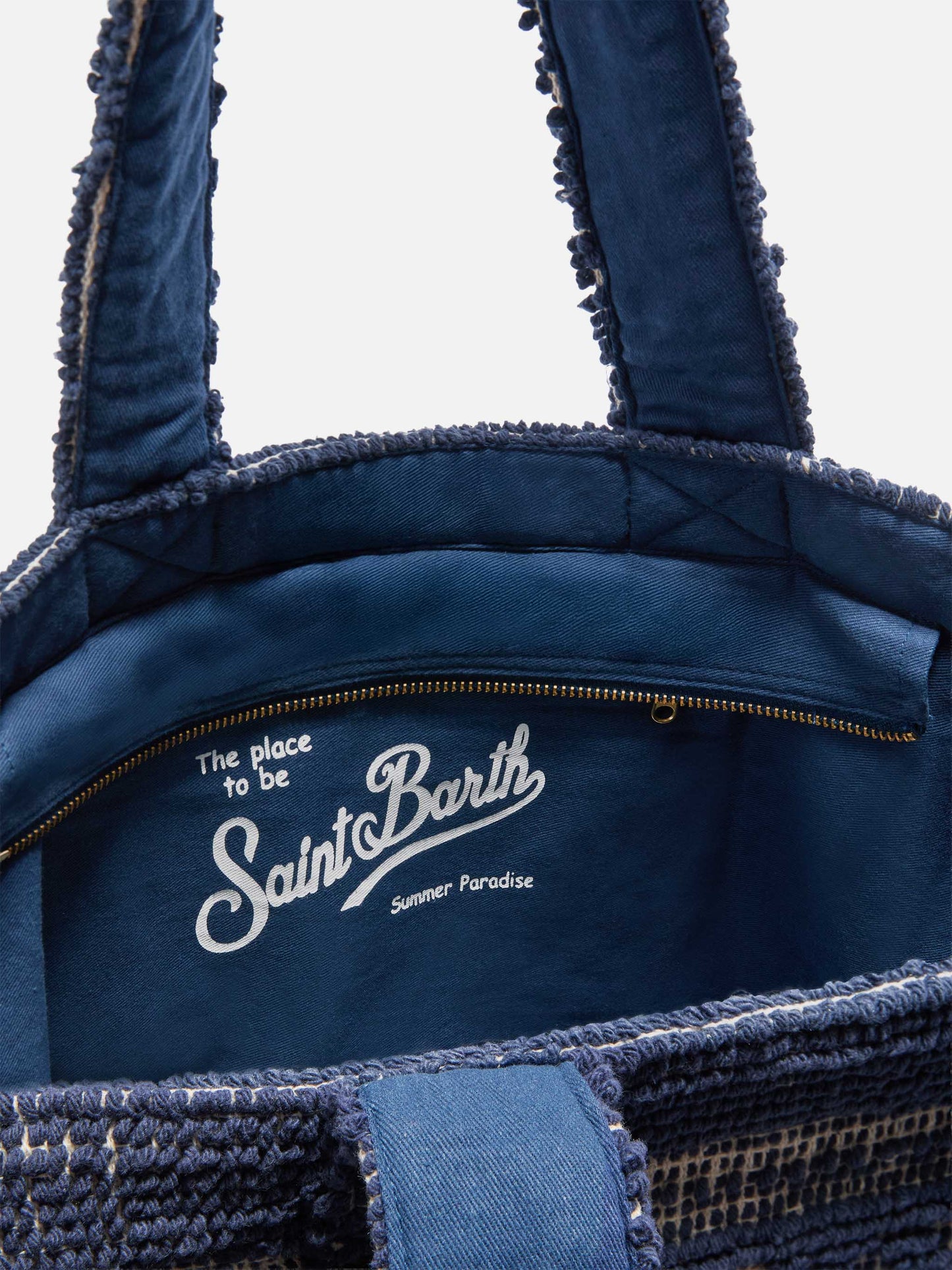 Bolso tote de algodón Tufting azul marino
