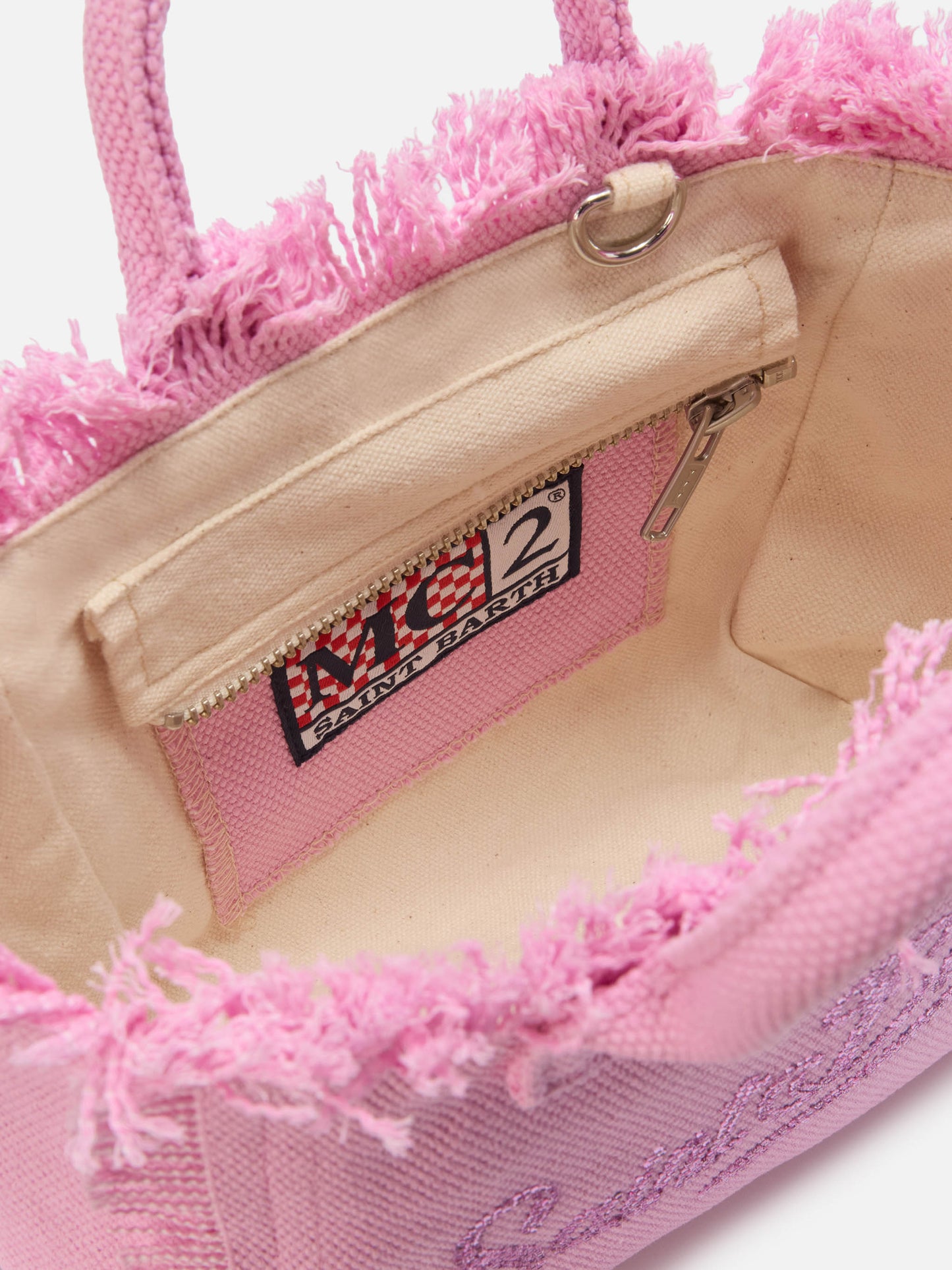 Neceser mini de lona rosa con logotipo de strass