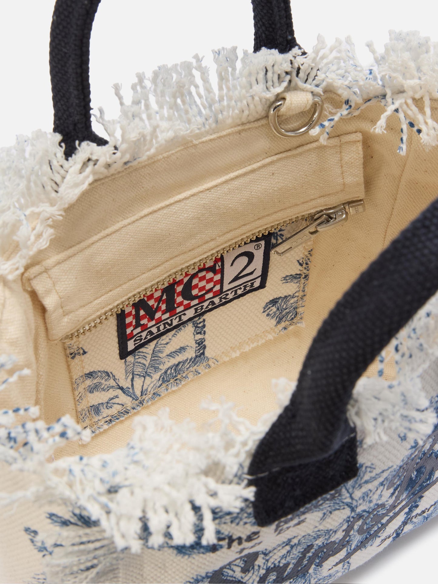 Mini vanity bag en toile avec imprimé toile de Jouy bleu