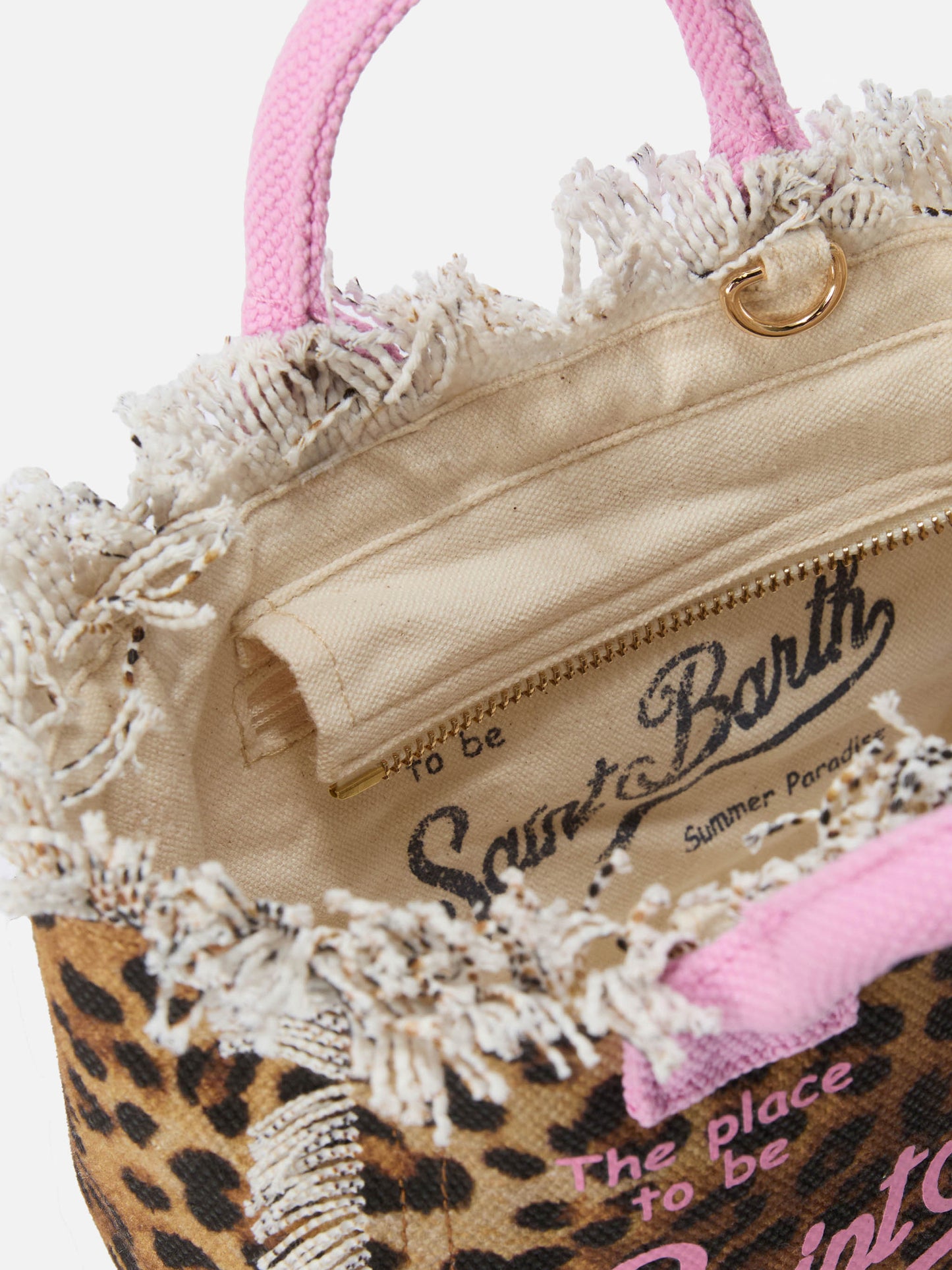 Mini vanity bag en toile imprimé léopard avec détails roses