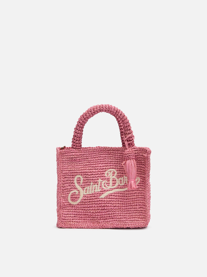 Rosa Mini Vanity Raffia-Tasche mit Saint Barth-Stickerei