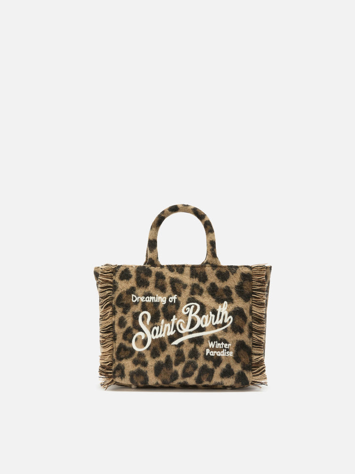 Borsa a mano Vanity Mini Felt in misto lana leopardata