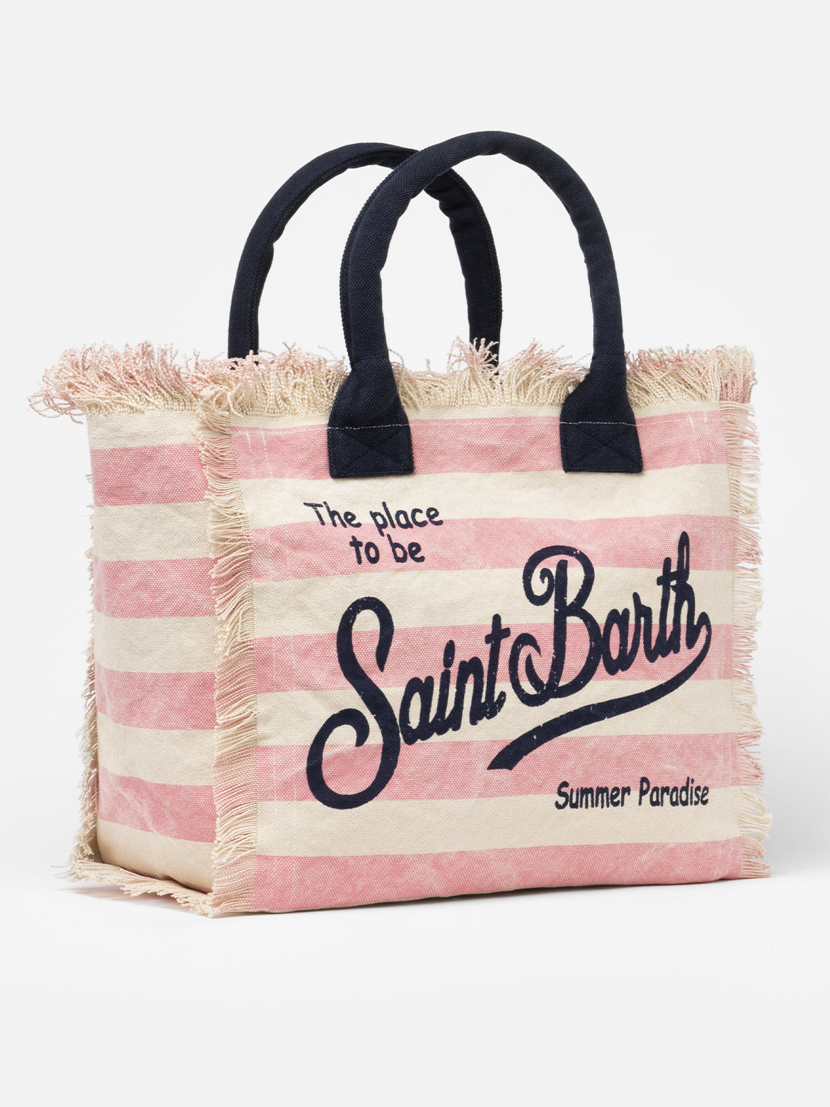 Borsa tote Vanity in tela di cotone a righe rosa