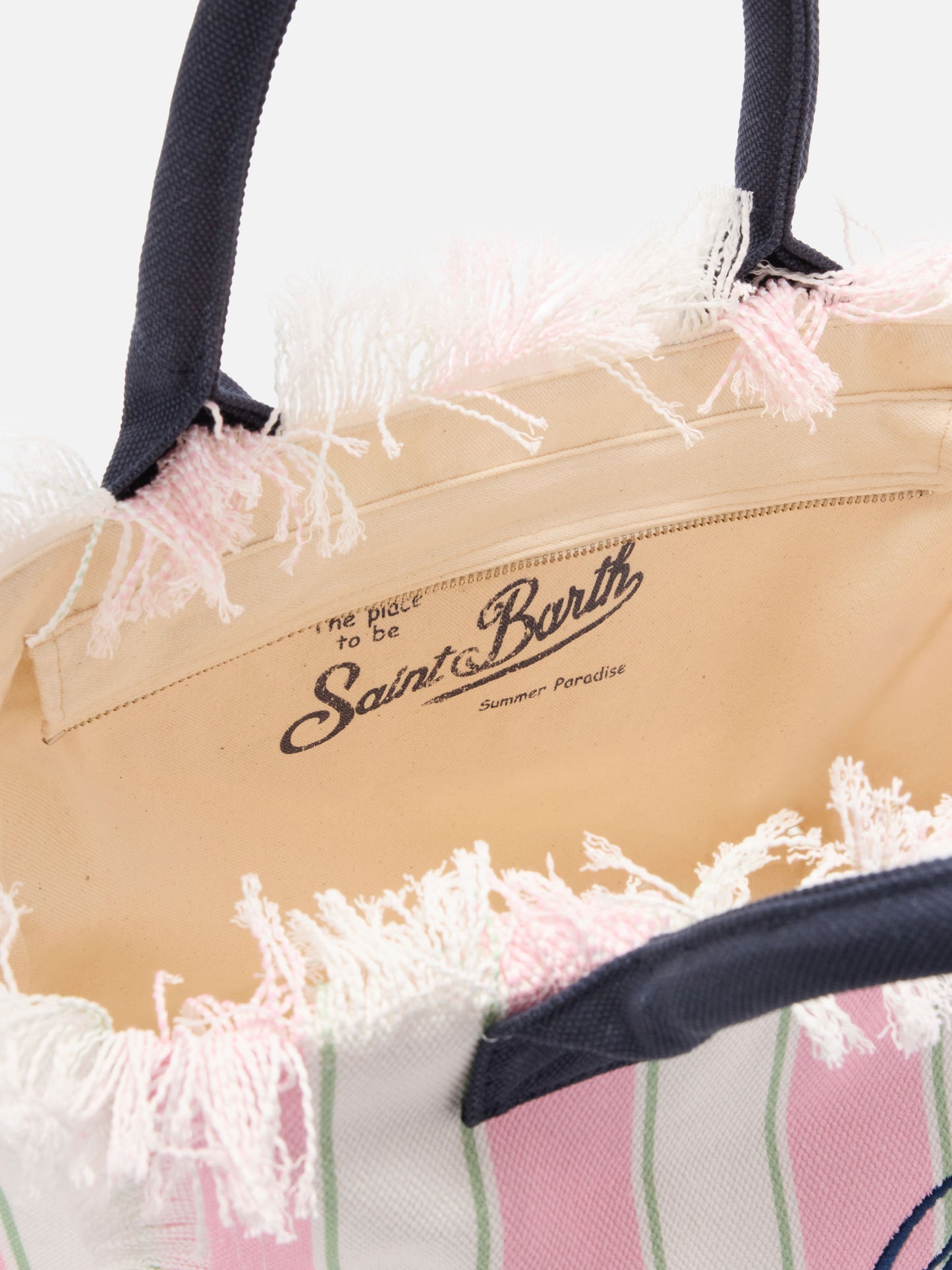 Borsa Vanity regular in canvas a righe verticali rosa