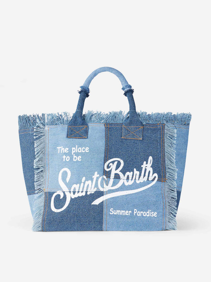 Borsa a spalla Vanity in canvas di cotone denim patchwork