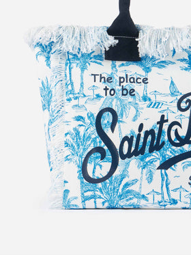 Bluette cotton canvas Vanity tote bag with toile de jouy print - MC2 Saint Barth