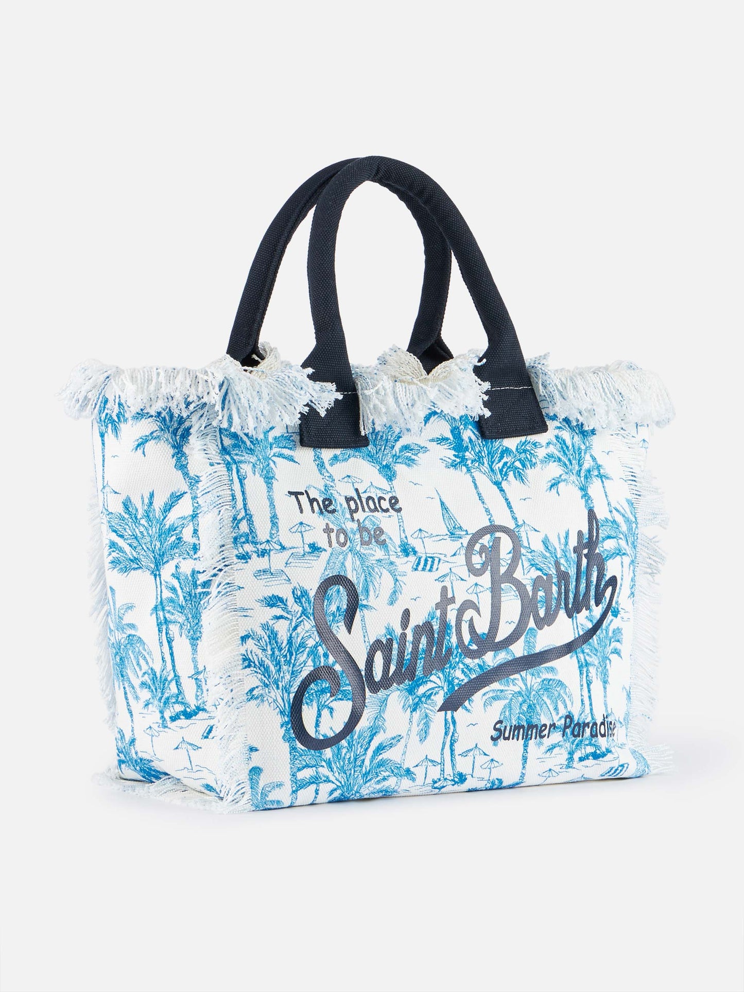 Bluette cotton canvas Vanity tote bag with toile de jouy print - MC2 Saint Barth