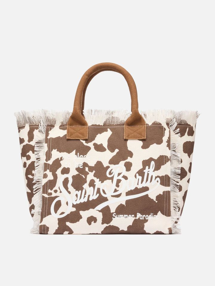 Cotton canvas Vanity tote bag with cow skin print