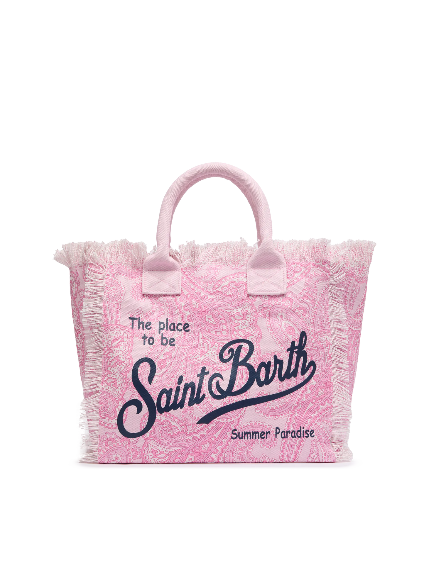 Pink cotton canvas Vanity tote bag with paisley print - MC2 Saint Barth