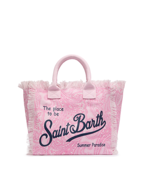 Pink cotton canvas Vanity tote bag with paisley print - MC2 Saint Barth