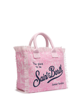 Pink cotton canvas Vanity tote bag with paisley print - MC2 Saint Barth