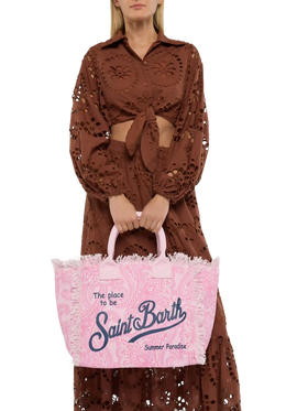 Pink cotton canvas Vanity tote bag with paisley print - MC2 Saint Barth