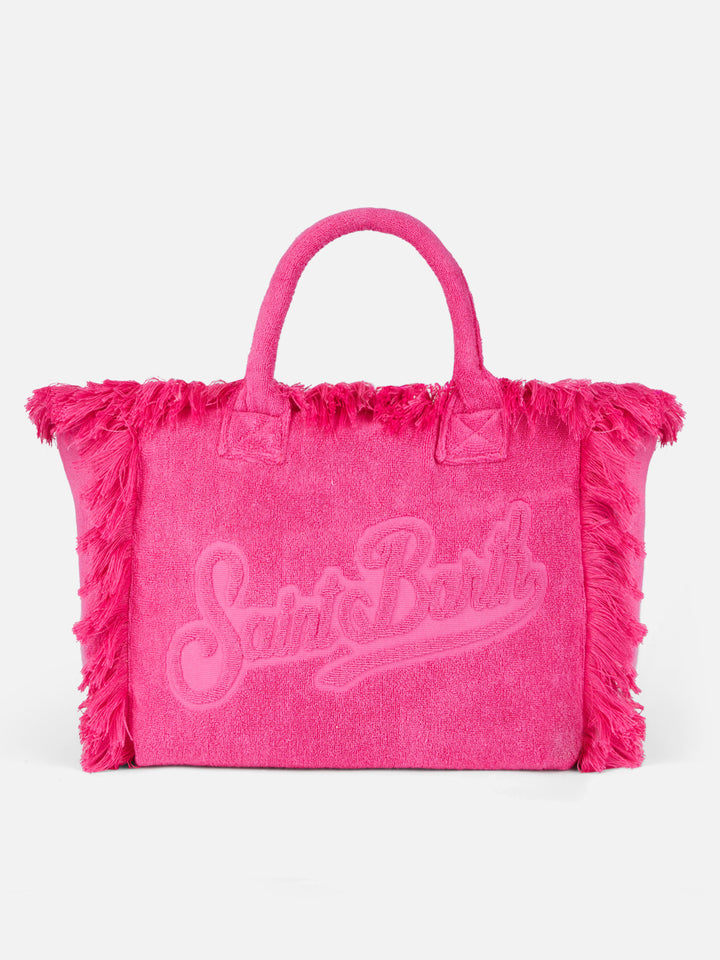 Borsa a spalla Vanity Terry fucsia con logo in bassorilievo