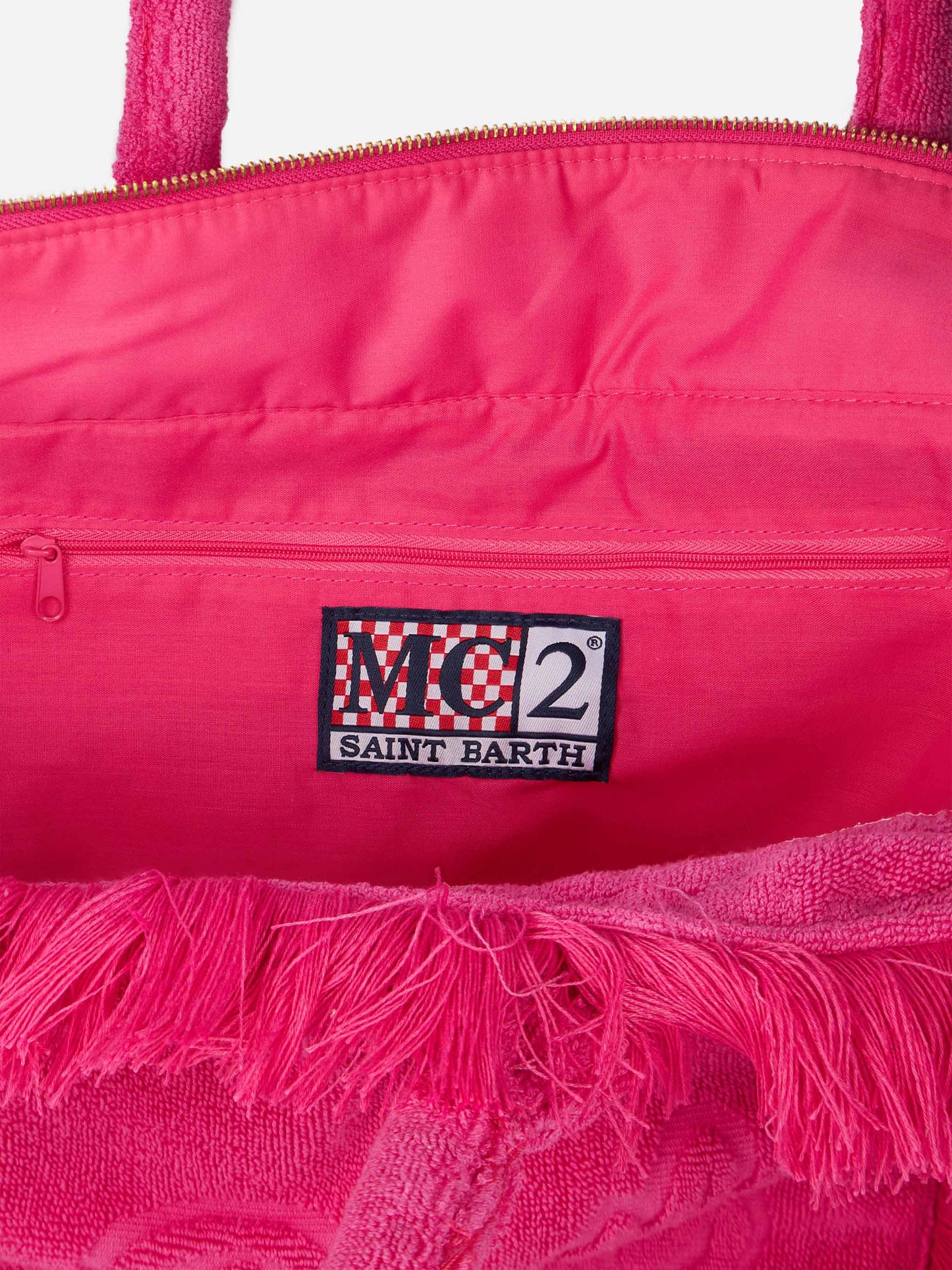 Einkaufstasche Vanity Terry in Fuchsie mit geprägtem Logo