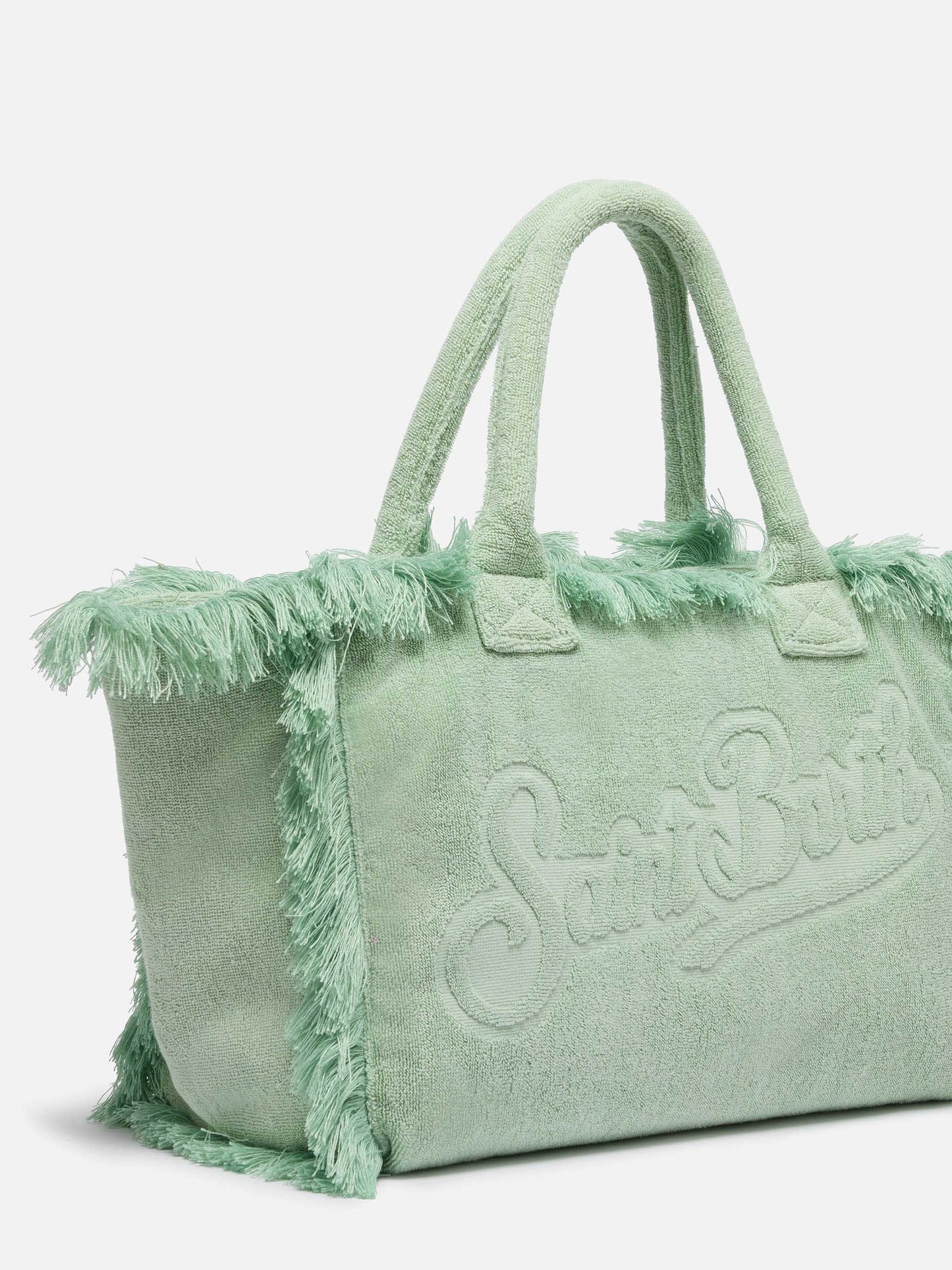 Vanity Terry sage green tote bag with embossed logo