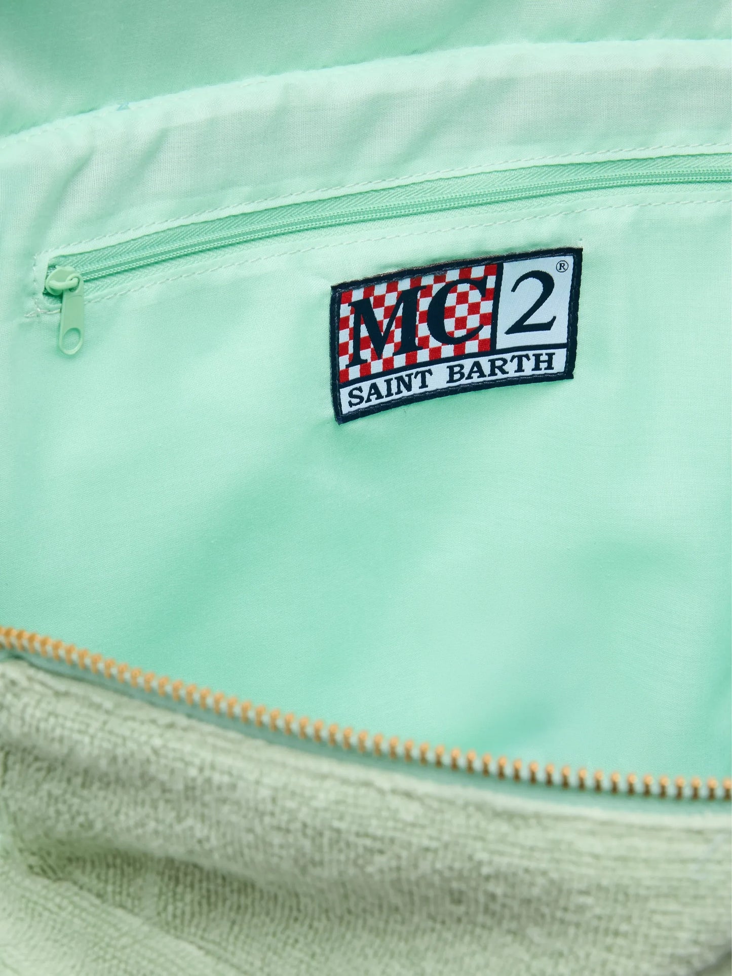 Vanity Terry sage green tote bag with embossed logo
