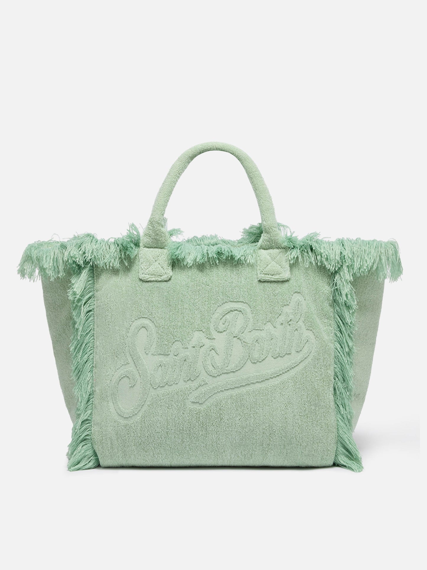 Vanity Terry sage green tote bag with embossed logo