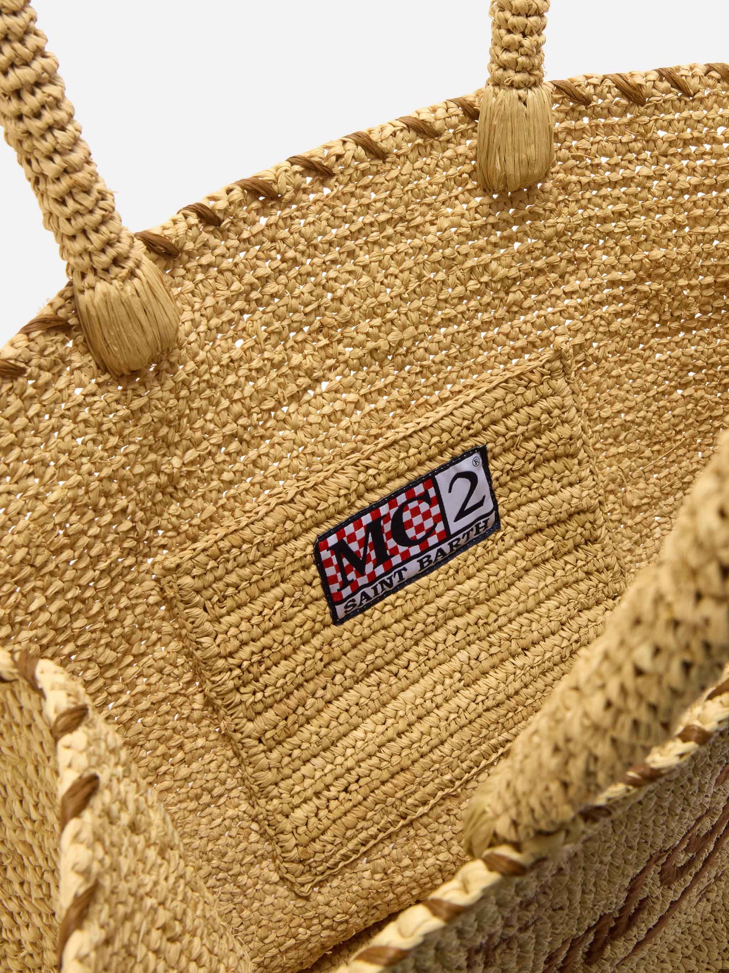 Bolso Vanity Regular de rafia con detalles marrones