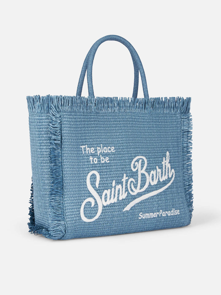 Denim blue straw effect Vanity tote bag - MC2 Saint Barth
