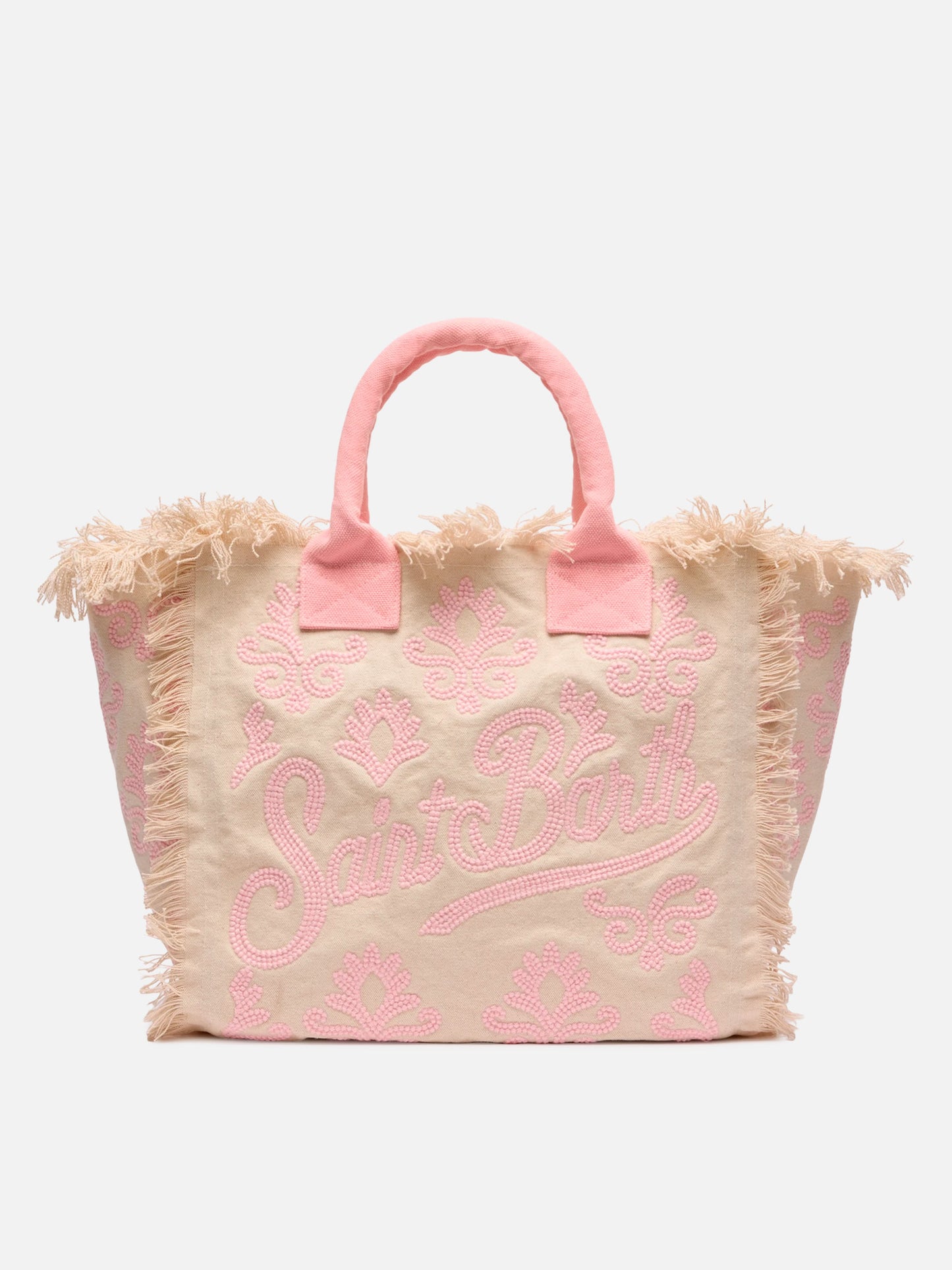 Borsa a spalla Vanity Rug in cotone rosa e bianco