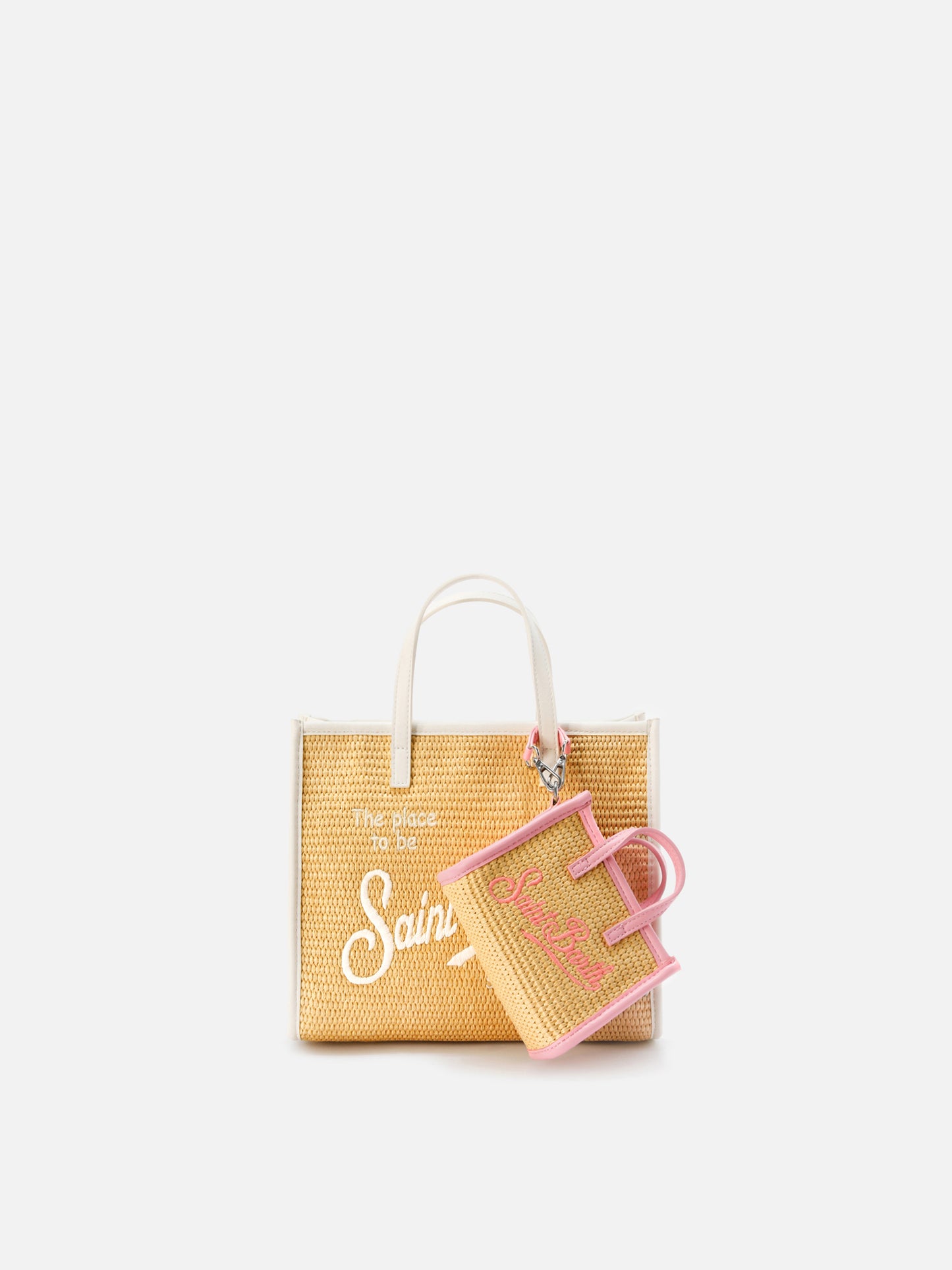 Bolso Vivian efecto micro rafia con logo rosa bordado