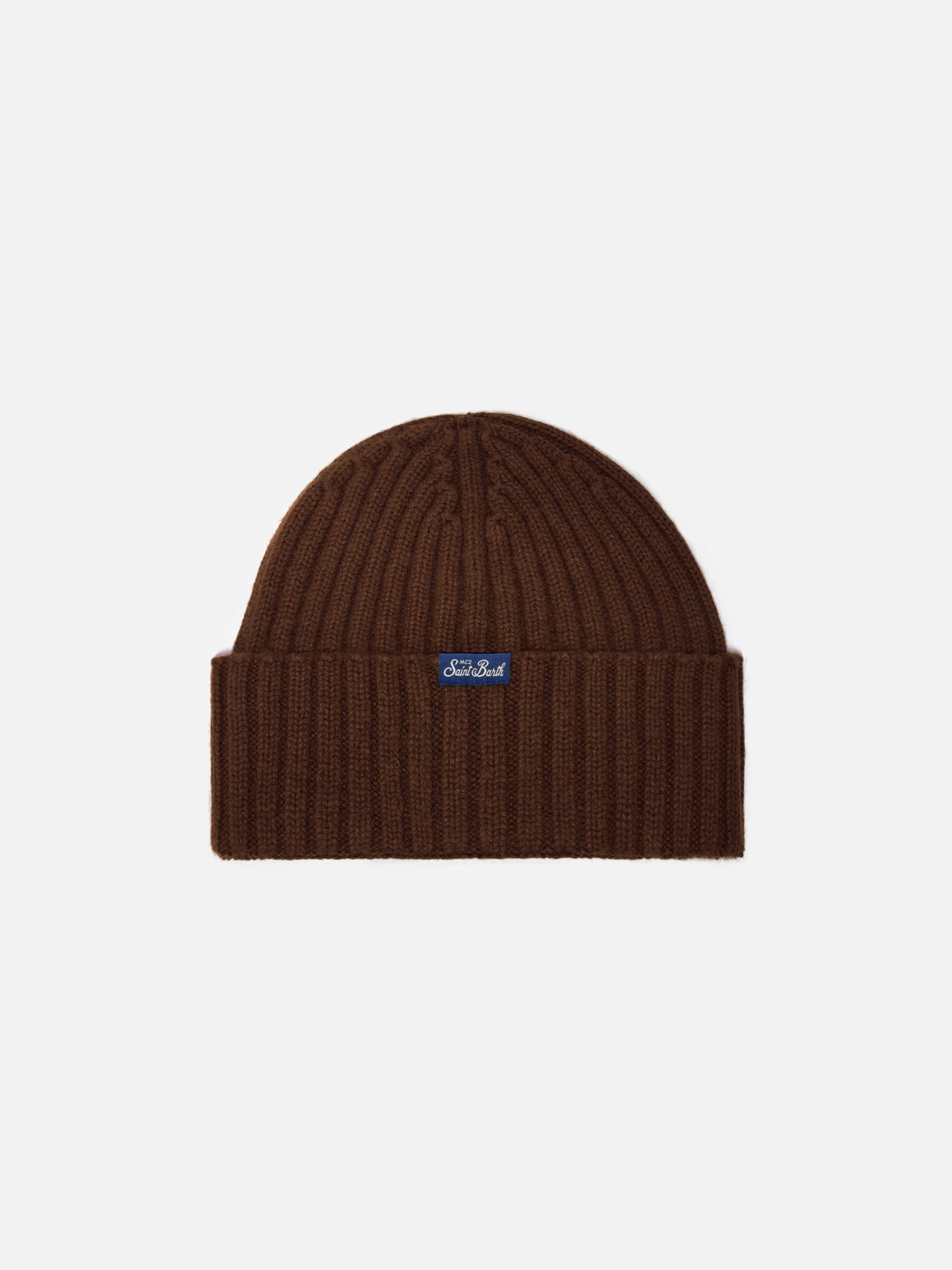 Cashmere blend Wengen beanie in brown with lurex Ski Queen embroidery