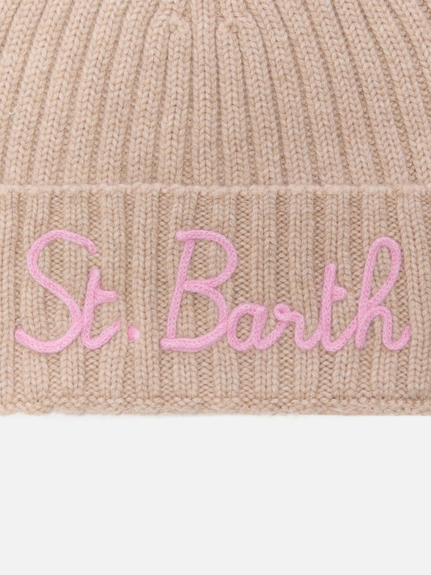 Cashmere blended benie Wengen in beige with St. Barth embroidery