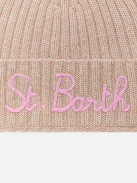 Cashmere blended benie Wengen in beige with St. Barth embroidery