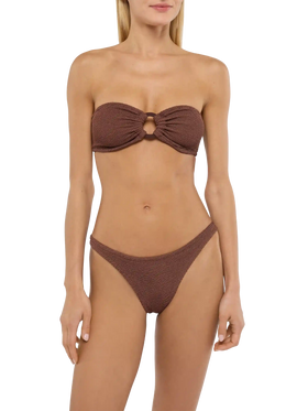 Yulia Naomi brown crinkle bikini with bandeau top and cheeky briefs - MC2 Saint Barth