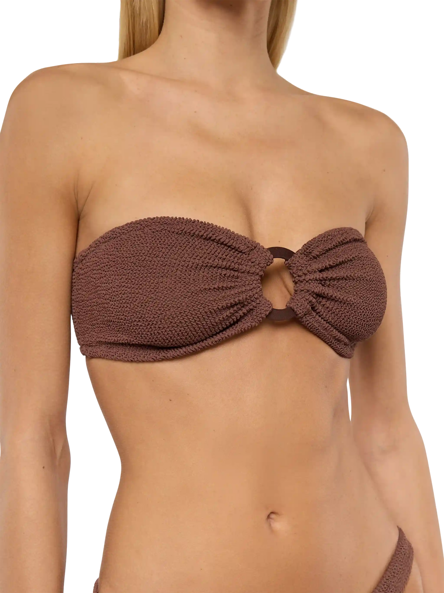 Yulia Naomi brown crinkle bikini with bandeau top and cheeky briefs - MC2 Saint Barth