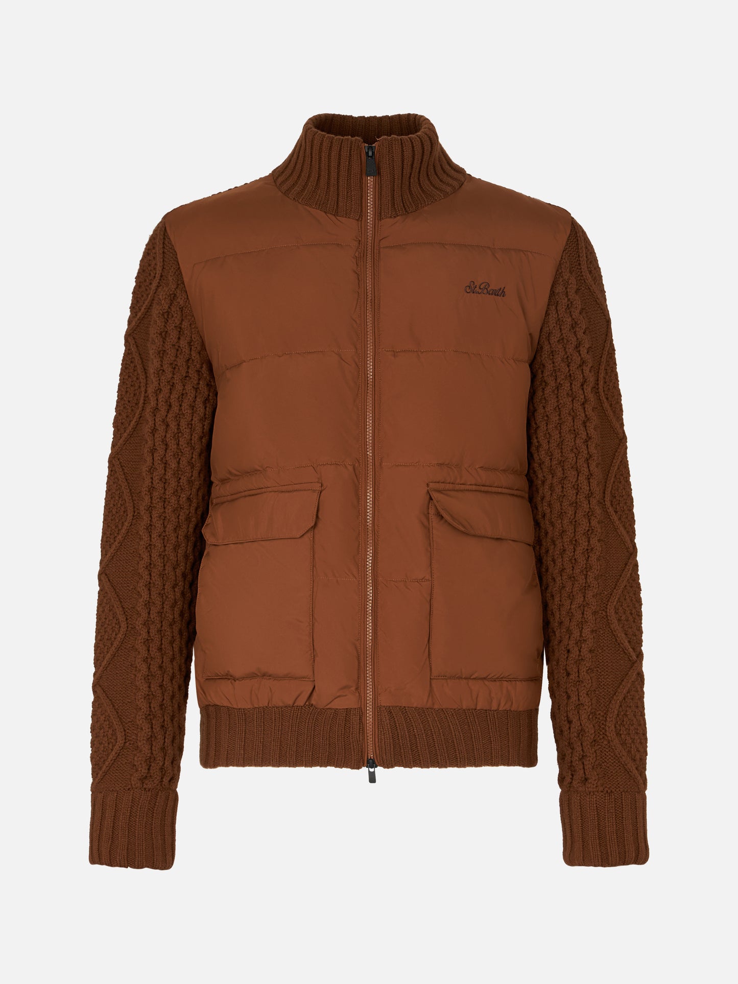 Man brown padded jacket with knitted sleeves - MC2 Saint Barth