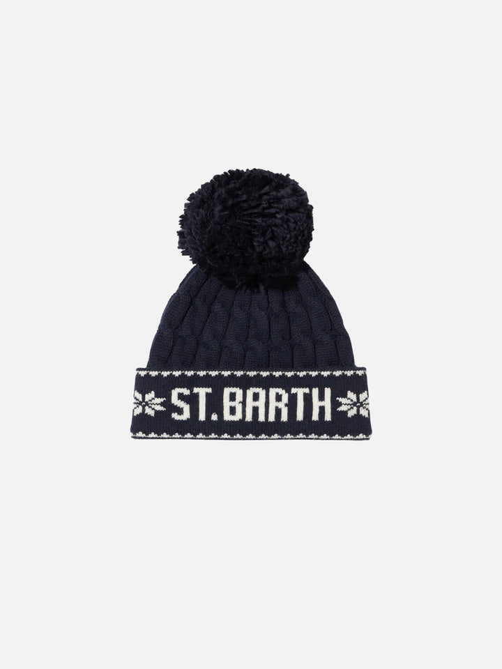 Boy navy blue beanie with pompon - MC2 Saint Barth
