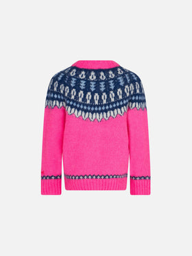 Girl brushed crewneck sweater with nordic jacquard - MC2 Saint Barth