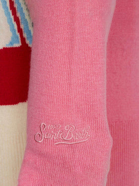 Girl crewneck sweater with Courmayeur postcard - MC2 Saint Barth