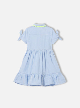 Girl dress Queenie with white and light blue stripes - MC2 Saint Barth